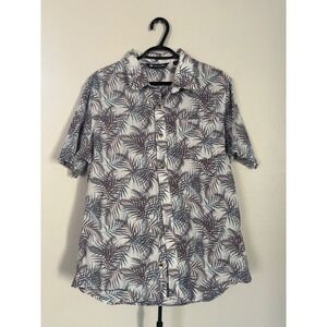 TravisMathew Mens Large White‎ Palm Leaf Tropical Short Sleeve Button Down Shirt